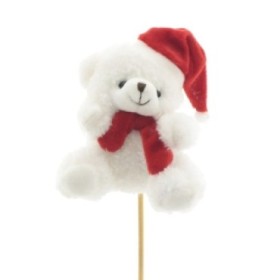 PICK OSITO NAVIDAD BLANCO 10x8cm stick 50cm 5u