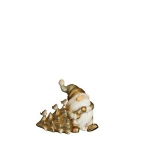 FIGURA GNOMO Y AVETO DORADO - l12,5xw6xh10,5cm