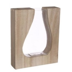 JARRON CRISTAL DENTRO DE MADERA CRISTAL L15xW4h18