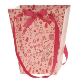 BOLSA NAVIDAD COZY ROJO 17/13x11/11x20cm 10u