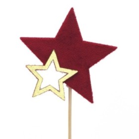 PICK ESTRELLA DOBLE ROJA PALO 50cm 25u