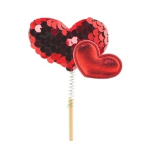 PICK DOBLE CORAZON ROJO 5cm palo 10cm 10u