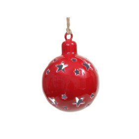 COLG BOLA METALICA ROJA  6x7cm ESTRELLAS