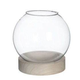 CRISTAL BOLA BASE MADERA D20 H21cm