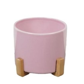 CERAMICA ROSA PATAS MADERA D13.5 H10.5cm