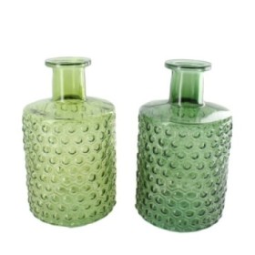 CRISTAL BOTELLA RELIEVE 12x12x12cm MIX VERDES UNI