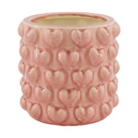 CERAMICA CORAZONES RELIEVE  16x16x15cm ROSA CLAR