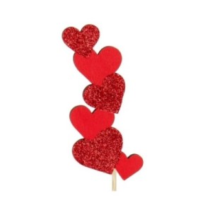 PICK SEIS CORAZONES ROJOS 11x4.8cm 50cm 25 uni