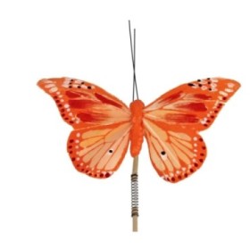 PICK MARIPOSA NARANJA PLUMAS PALO 50cm 25UNI